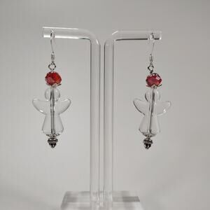 Handmade Clear Acrylic Angel With Glass Bead Pierced Ear Fishhook Post Earrings